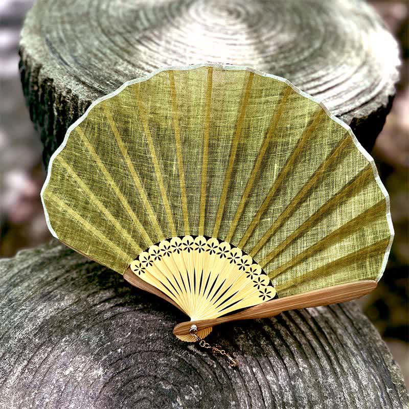Buddha Stones Elegant Cotton Linen Texture Bamboo Hanfu Style Folding Fan 16 cm - Ginger Yellow - Closed Size: Approx. 16 cm / 6.3 in - image 6