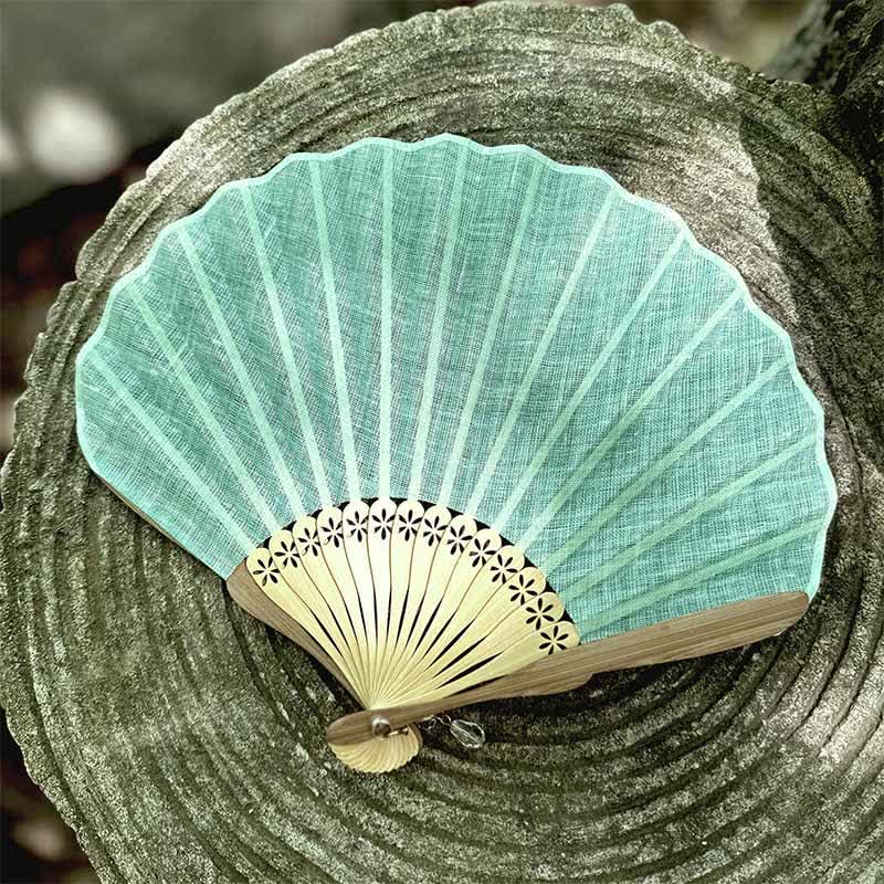 Buddha Stones Elegant Cotton Linen Texture Bamboo Hanfu Style Folding Fan 16 cm - Mint Green - Closed Size: Approx. 16 cm / 6.3 in - image 9