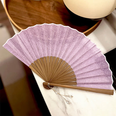 Buddha Stones Solid Color Rustic Elegance Cotton Linen Bamboo Folding Fan 22 cm - Light Purple - Closed Size: Approx. 22 cm / 8.7 in - image 12