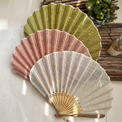 Buddha Stones Elegant Cotton Linen Texture Bamboo Hanfu Style Folding Fan 16 cm - image 12
