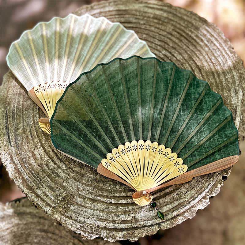 Buddha Stones Elegant Cotton Linen Texture Bamboo Hanfu Style Folding Fan 16 cm - image 13