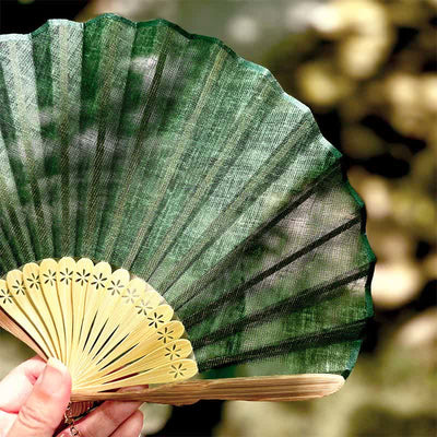 Buddha Stones Elegant Cotton Linen Texture Bamboo Hanfu Style Folding Fan 16 cm - image 1
