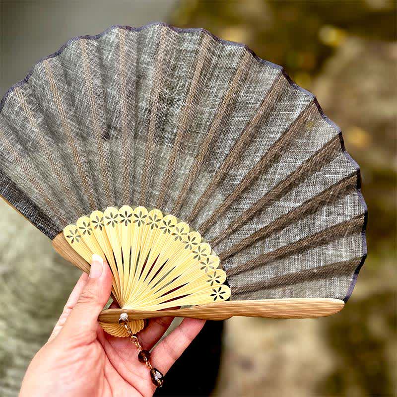 Buddha Stones Elegant Cotton Linen Texture Bamboo Hanfu Style Folding Fan 16 cm - image 8
