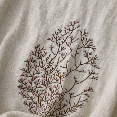 Buddha Stones Casual Embroidery Tree Drawstring Women's Crew Neck Design Half Sleeve T-Shirt - image 1