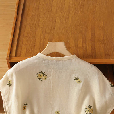 Buddha Stones Summer Casual Tang Style Mandarin Collar Embroidery Floral Tank Top Women's Sleeveless Shirts - image 3