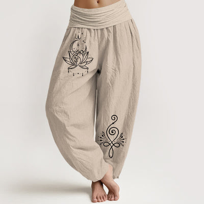 Buddha Stones Pure Cotton Lotus Moon Pattern Women's Elastic Waist Harem Pants - Tan - US16，UK/AU20，EU48 (3XL) - image 11