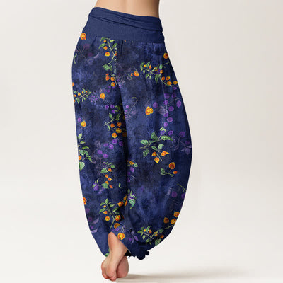 Buddha Stones Cotton Orange Blossom Vine Pattern Women's Elastic Waist Harem Pants - image 2