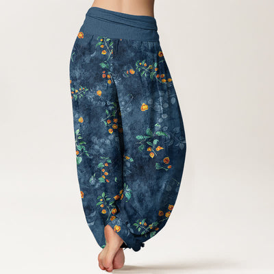 Buddha Stones Cotton Orange Blossom Vine Pattern Women's Elastic Waist Harem Pants - image 10