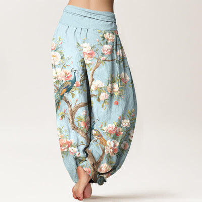 Buddha Stones Cotton Peacock Blossom Pattern Women's Elastic Waist Harem Pants - image 2