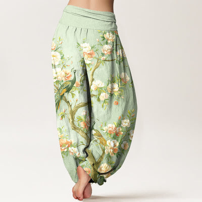 Buddha Stones Cotton Peacock Blossom Pattern Women's Elastic Waist Harem Pants - image 10