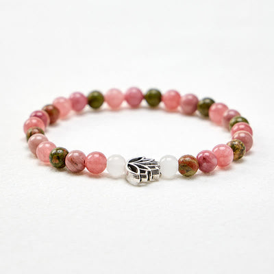 Buddha Stones Rhodonite Unakite White Jade Lotus Love and Enlightenment Bracelet - image 3