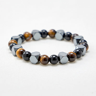 Buddha Stones Black Obsidian Tiger Eye Hematite Faceted Protection Bracelet - image 4