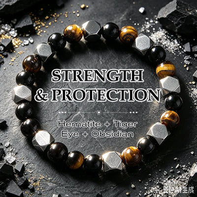 Buddha Stones Black Obsidian Tiger Eye Hematite Faceted Protection Bracelet - Hematite Black Obsidian Tiger Eye(Wrist Circumference: 5.9-6.3  in / 15-16cm) - image 0