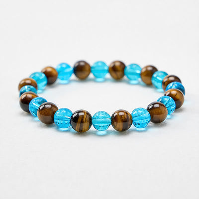 Buddha Stones Tiger Eye Blue Liuli Glass Bead Courage Round Beaded Bracelet - image 1