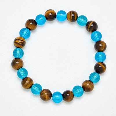 Buddha Stones Tiger Eye Blue Liuli Glass Bead Courage Round Beaded Bracelet - image 4