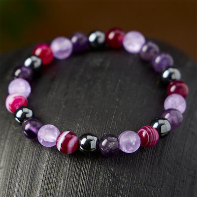 Buddha Stones Natural Amethyst Purple Agate Hematite Meditation Bracelet - image 2