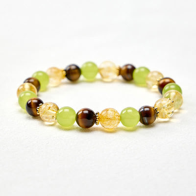 Buddha Stones Natural Citrine Tiger Eye Green Jade Prosperity Bracelet - image 12