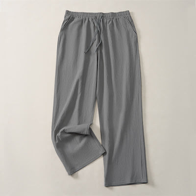 Buddha Stones Fall Casual Plain Drawstring Solid Long Pants Men's Straight Leg Pants With Pocket - image 23
