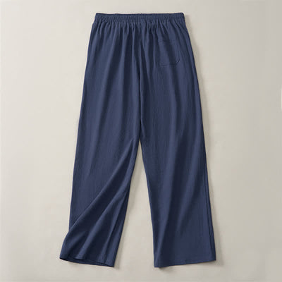 Buddha Stones Fall Casual Plain Drawstring Solid Long Pants Men's Straight Leg Pants With Pocket - image 14