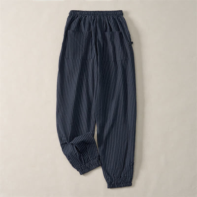 Buddha Stones Spring Summer Basic Drawstring Striped Cropped Pants Men's Tapered Pants With Pockets - image 4