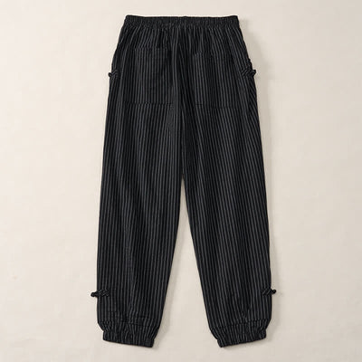 Buddha Stones Spring Summer Basic Drawstring Striped Cropped Pants Men's Tapered Pants With Pockets - image 26