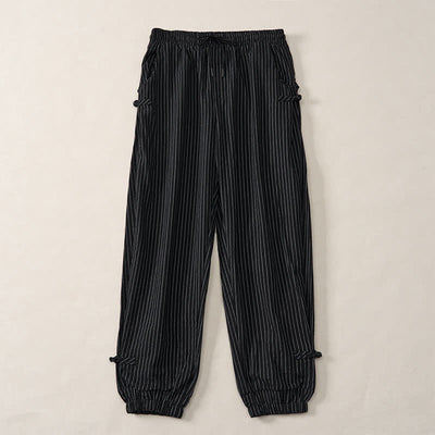 Buddha Stones Spring Summer Basic Drawstring Striped Cropped Pants Men's Tapered Pants With Pockets - image 25