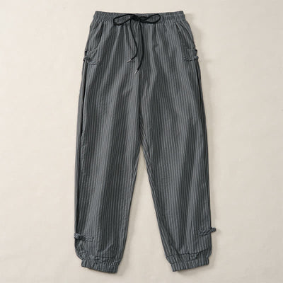 Buddha Stones Spring Summer Basic Drawstring Striped Cropped Pants Men's Tapered Pants With Pockets - image 14