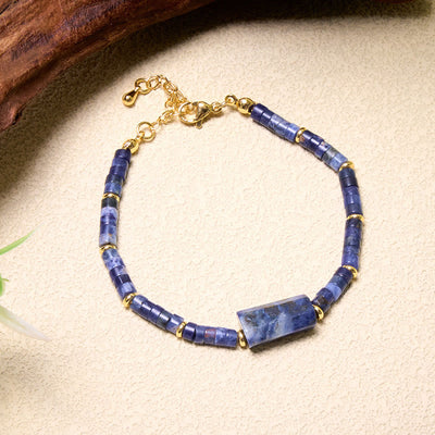 Buddha Stones Amethyst Amazonite Strawberry Quartz Sodalite Truth Faceted Cylinder Accent Bracelet - image 13