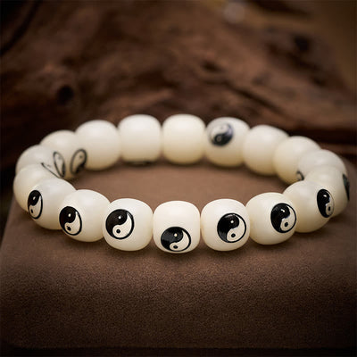 Buddha Stones White Bodhi Seed Yin Yang Peace Bracelet - image 2