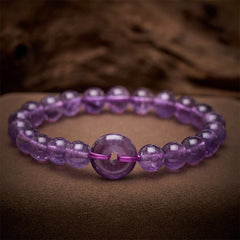 Buddha Stones Amethyst Peace Buckle Stress Relief Hand-Polished Round Bracelet - Amethyst(Wrist Circumference: 5.9–6.3 in / 15–16 cm) - image 0