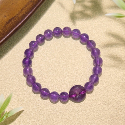 Buddha Stones Amethyst Peace Buckle Stress Relief Hand-Polished Round Bracelet - image 1