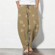 Foviel Pure Cotton Floral Medallion Pattern Drawstring Men's Tapered Pants With Pockets