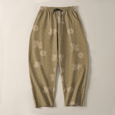 Buddha Stones Pure Cotton Floral Medallion Pattern Drawstring Men's Tapered Pants With Pockets - image 2