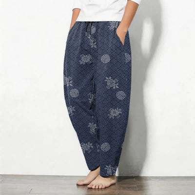 Buddha Stones Pure Cotton Floral Medallion Pattern Drawstring Men's Tapered Pants With Pockets - image 8