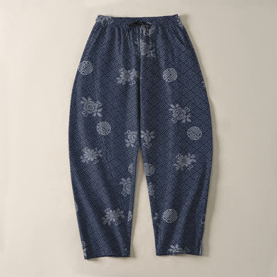 Buddha Stones Pure Cotton Floral Medallion Pattern Drawstring Men's Tapered Pants With Pockets - image 9
