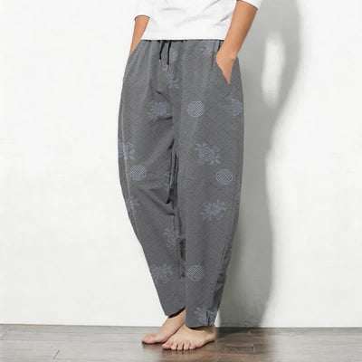 Buddha Stones Pure Cotton Floral Medallion Pattern Drawstring Men's Tapered Pants With Pockets - image 12