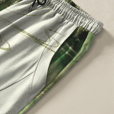 Buddha Stones Pure Cotton Lotus Koi Ink Wash Pattern Drawstring Men's Tapered Pants With Pockets - image 4