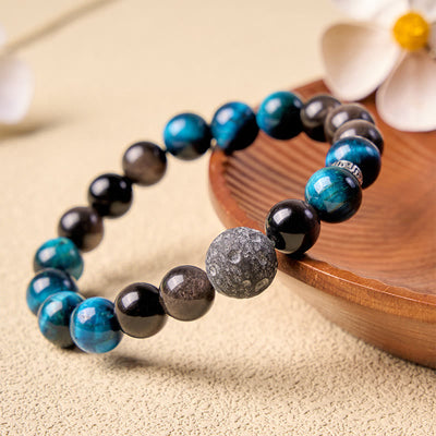 Buddha Stones Blue Tiger Eye Silver Sheen Obsidian Positive Bracelet - 10mm - image 0