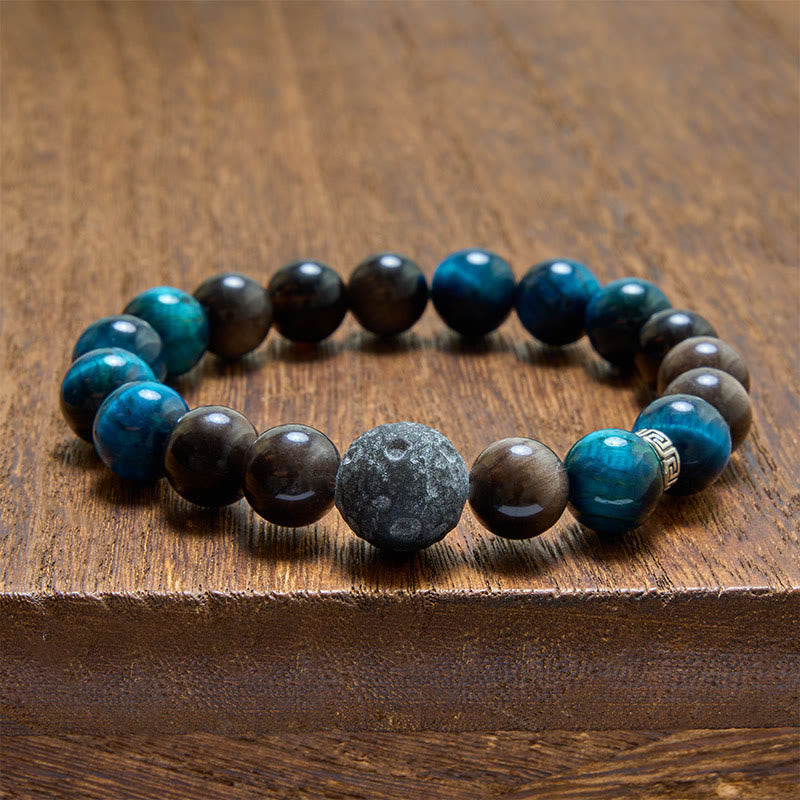Buddha Stones Blue Tiger Eye Silver Sheen Obsidian Positive Bracelet - image 3