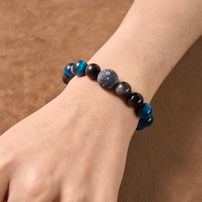 Buddha Stones Blue Tiger Eye Silver Sheen Obsidian Positive Bracelet - image 4