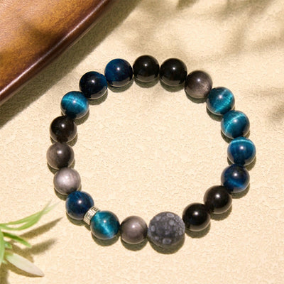 Buddha Stones Blue Tiger Eye Silver Sheen Obsidian Positive Bracelet - image 2