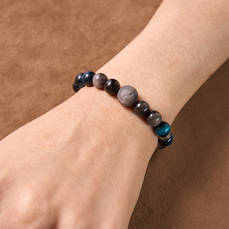 Buddha Stones Blue Tiger Eye Silver Sheen Obsidian Positive Bracelet - image 12