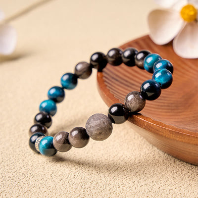 Buddha Stones Blue Tiger Eye Silver Sheen Obsidian Positive Bracelet - 8mm - image 8