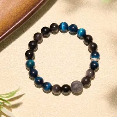 Buddha Stones Blue Tiger Eye Silver Sheen Obsidian Positive Bracelet - image 10