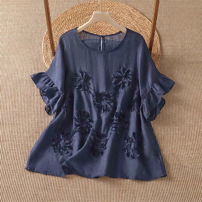 Buddha Stones Summer Casual Boho Floral Women's Short Sleeve T-Shirts - MidnightBlue - US14, UK/AU18, EU46 (2XL) - image 6