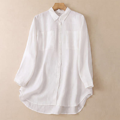Buddha Stones Spring Fall Casual Minimalist Button-Up Solid Women's Long Sleeve Shirts With Patch Pockets - White - US8-10, UK/AU12-14, EU40-42 (2XL) - image 10