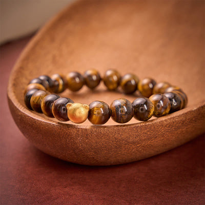 Buddha Stones Tiger Eye Cat Head Copper Strength Bracelet - image 1