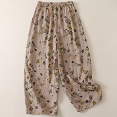 Buddha Stones Spring Summer Casual Boho Drawstring Floral Leaves Cropped Pants Women's Harem Pants With Pockets - Tan - US8-10, UK/AU12-14, EU40-42 (2XL) - image 0
