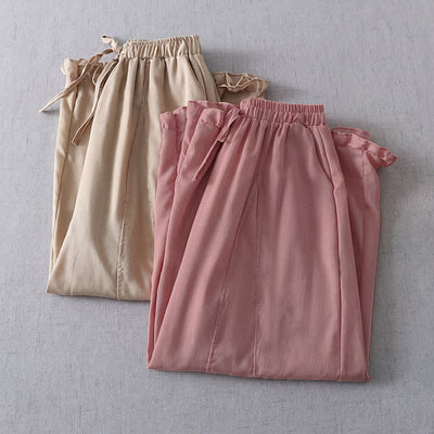 Buddha Stones Spring Summer Casual Minimalist Drawstring Solid Cropped Pleated Cuff Pants Women's Wide Leg Pants With Pockets - image 8