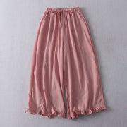 Foviel Frühling Sommer Casual Minimalist Tunnelzug Solide Cropped Pleated Manschettenhosen Damen weites Bein Hose mit Taschen